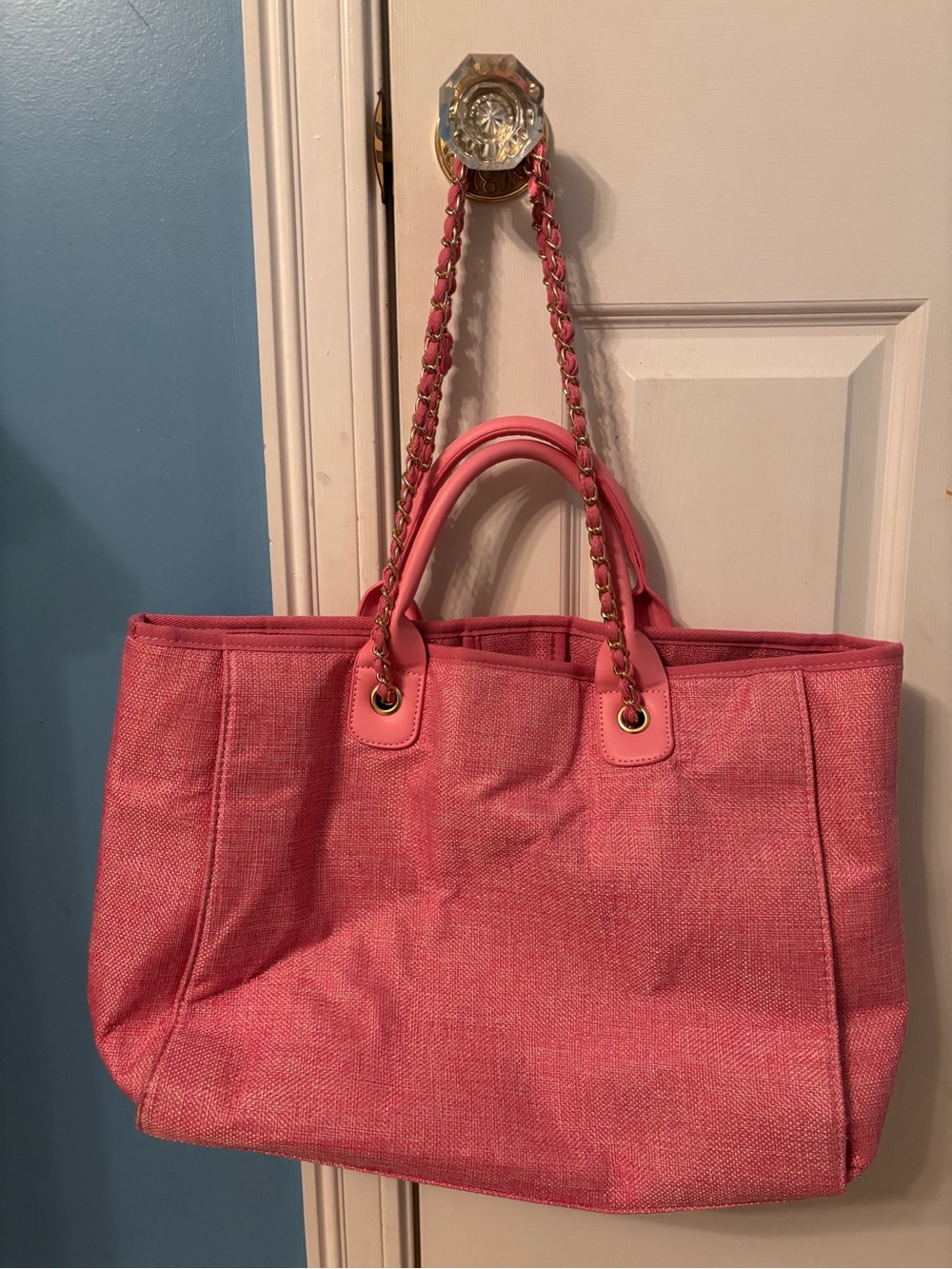 Pink Tote Bag with Chain Handles - Women Bags